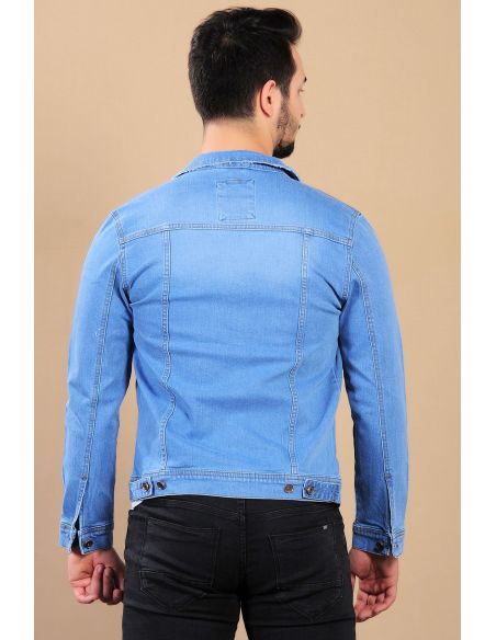 Double Pocket Blue Mens Jeans Jacket Model-2