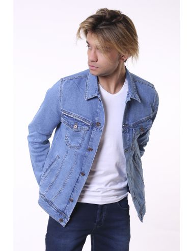 Double Pocket Stripe Detail Ice Blue Mens Jeans Jacket