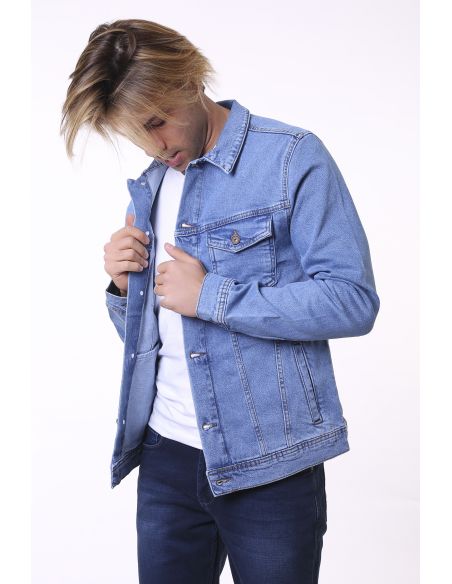 Double Pocket Stripe Detail Ice Blue Mens Jeans Jacket