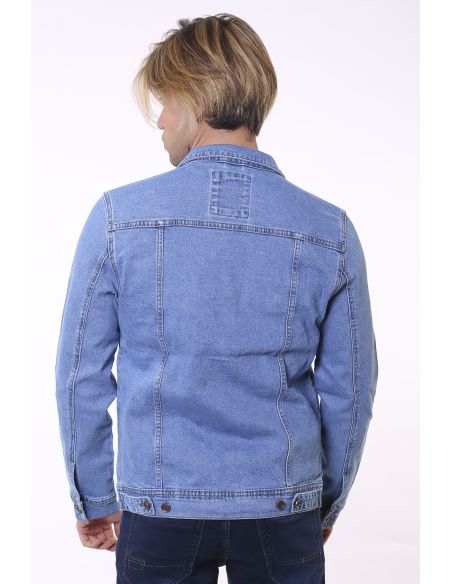 Veste de jean double poche à rayures bleu glace pour homme