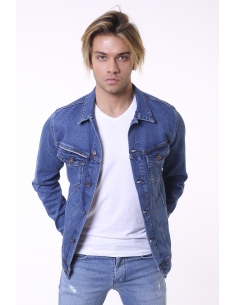 Double Pocket Stripe Detail Blue Mens Jeans Jacket 2