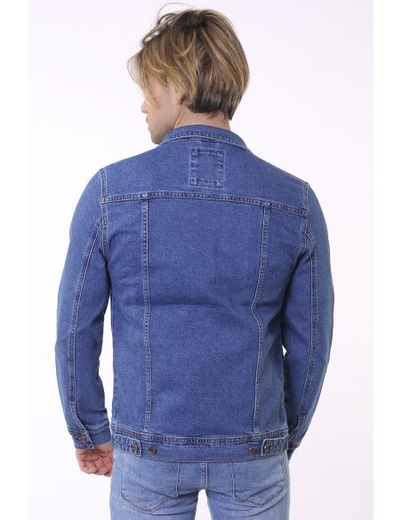 Double Pocket Stripe Detail Blue Mens Jeans Jacket