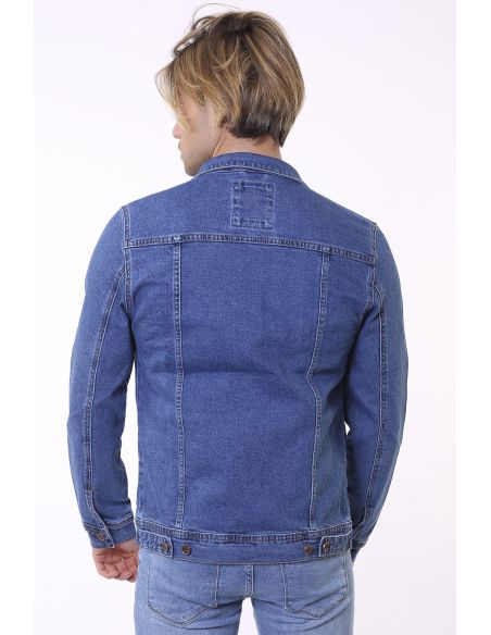 Veste en jean à deux poches et à rayures bleues