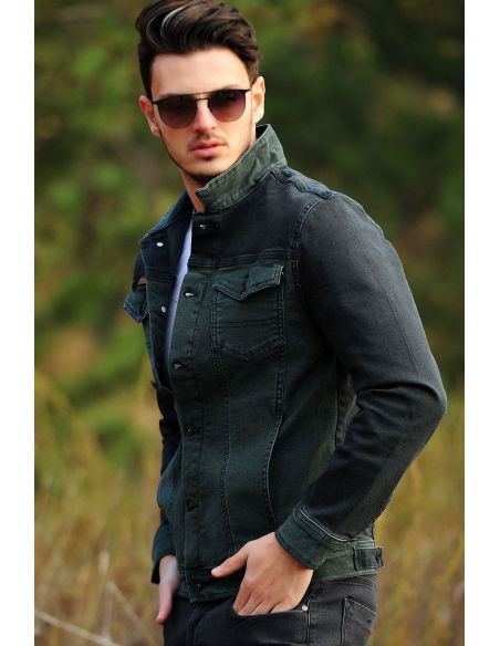 Double Pocket Green Mens Jeans Jacket