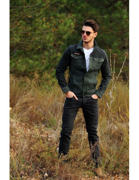 Double Pocket Green Jeans Jacket