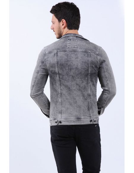 Double Pocket Washed Gray Mens Jeans Jacket