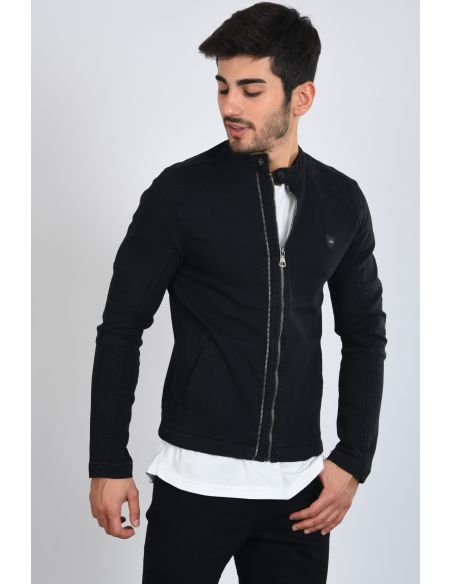 Double Zipper Black Mens Jeans Jacket