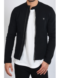 Double Zipper Black Mens Jeans Jacket 2