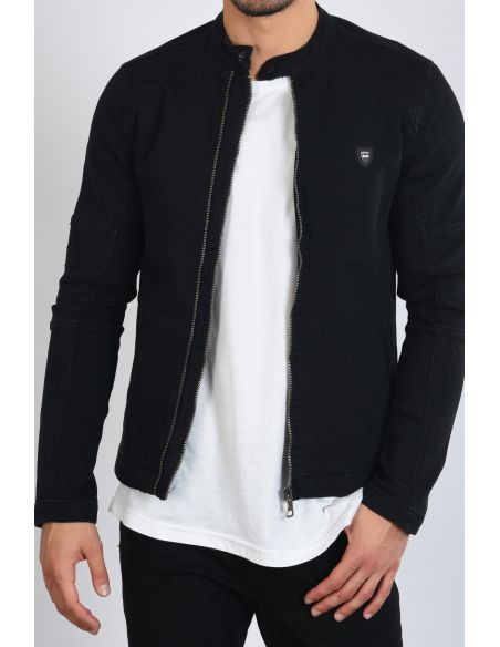 Double Zipper Black Mens Jeans Jacket