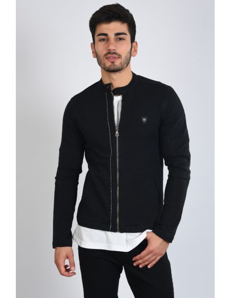 Double Zipper Black Mens Jeans Jacket