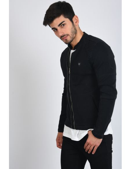 Double Zipper Black Mens Jeans Jacket