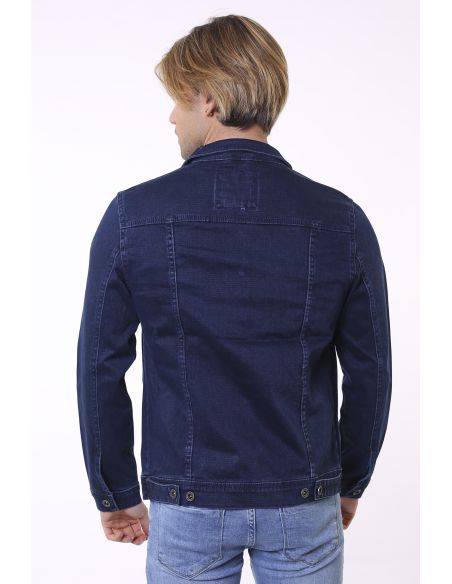 Buttoned Men's Navy Blue Men's Jeans Jacket