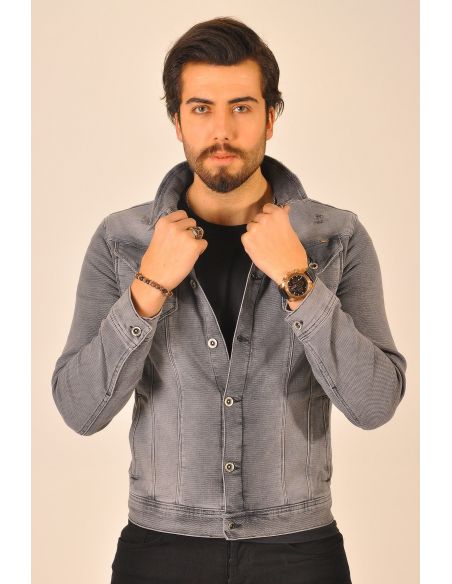 Buttoned Gray Mens Jeans Jacket