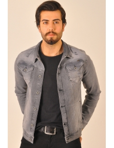 Buttoned Gray Mens Jeans Jacket 2