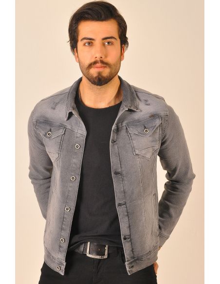 Buttoned Gray Mens Jeans Jacket