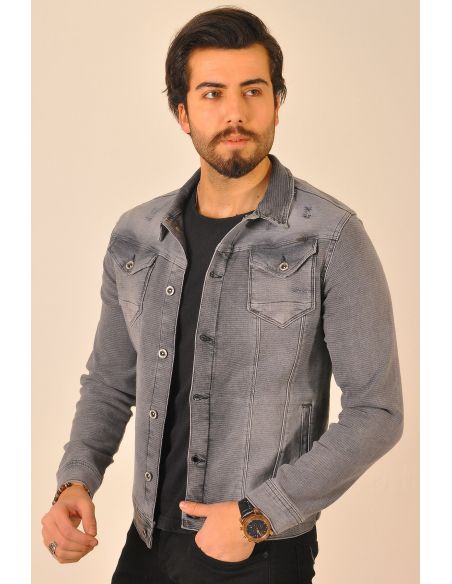 Buttoned Gray Mens Jeans Jacket