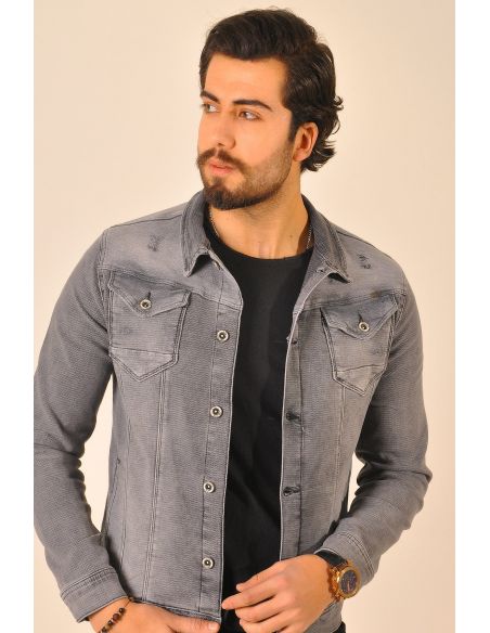 Buttoned Gray Mens Jeans Jacket