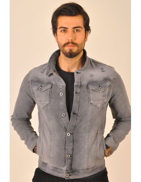 Buttoned Gray Mens Jeans Jacket