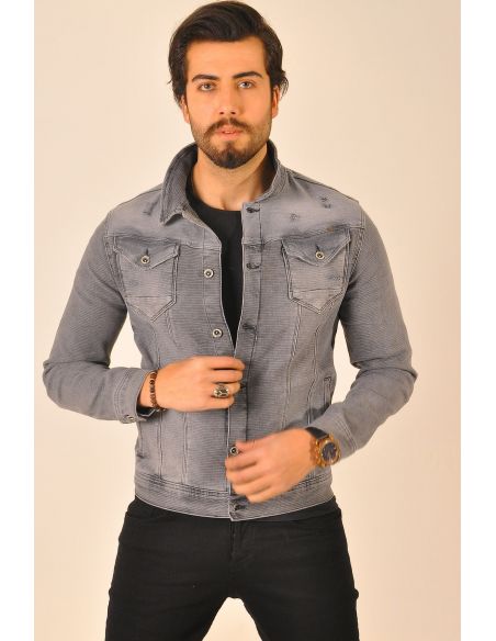 Buttoned Gray Mens Jeans Jacket