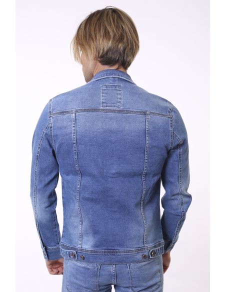 Buttoned Blue Attrition Detail Mens Jeans Jacket