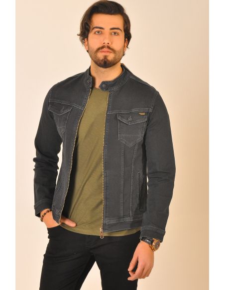 Double Pocket Men's Jeans Jacket with Zipper