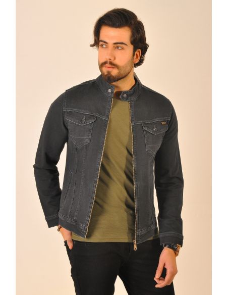 Double Pocket Men's Jeans Jacket with Zipper