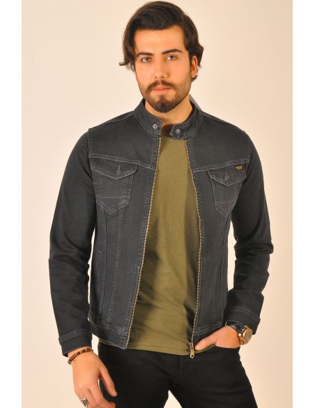 Double Pocket Men's Jeans Jacket with Zipper