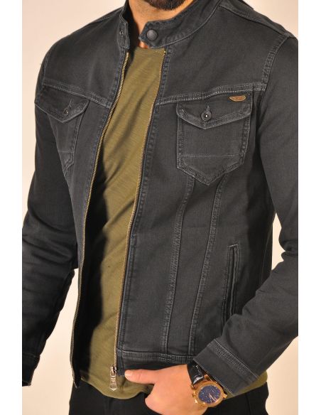 Double Pocket Men's Jeans Jacket with Zipper