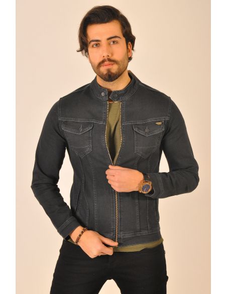 Double Pocket Men's Jeans Jacket with Zipper