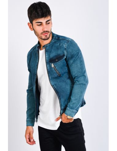 Men's Jeans Jacket with Zippered Collar