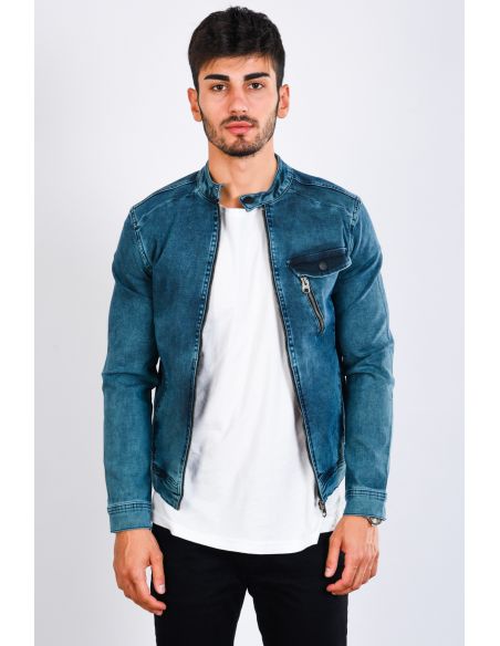 Men's Jeans Jacket with Zippered Collar