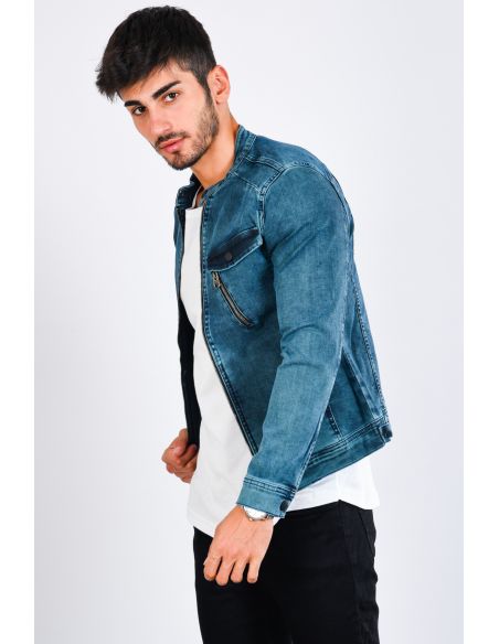 Men's Jeans Jacket with Zippered Collar