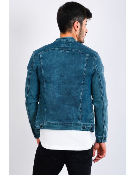 Men's Jeans Jacket with Zippered Collar