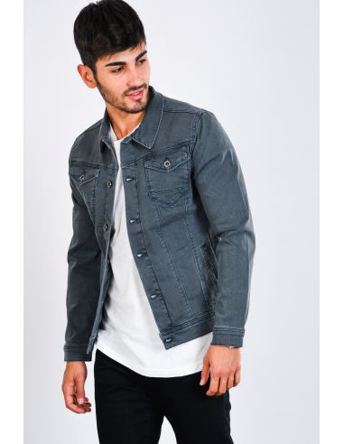 Gray Double Pocket Mens Jeans Jacket