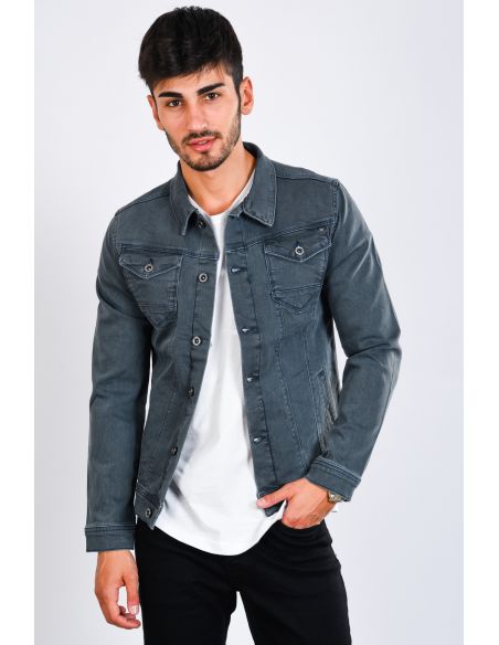 Gray Double Pocket Mens Jeans Jacket