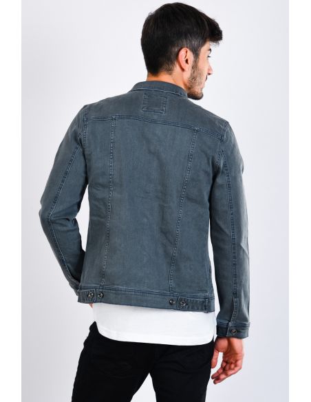 Gray Double Pocket Mens Jeans Jacket