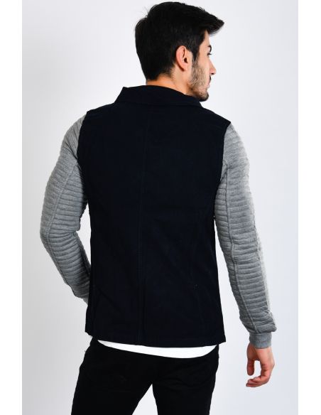 Men's Denim Jacket with Gray Sleeves Side Zipper