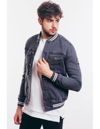 Men's Jeans Jacket with Gray Ribbons