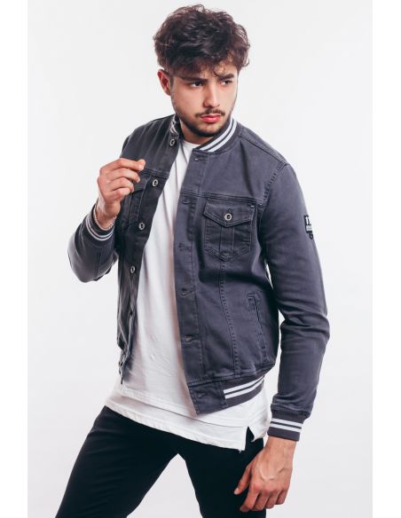 Men's Jeans Jacket with Gray Ribbons