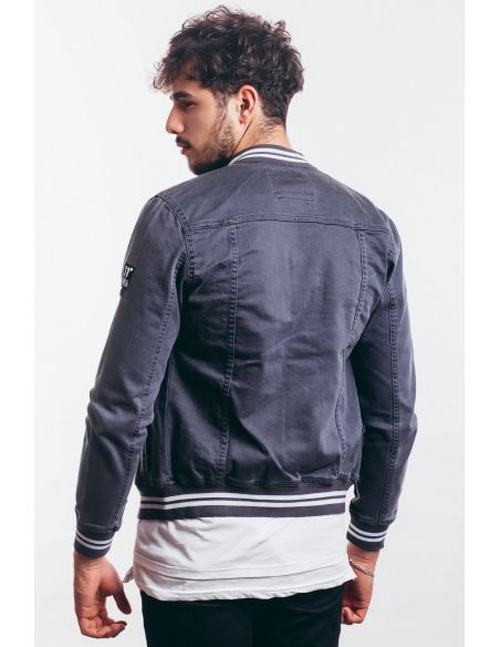 Men's Jeans Jacket with Gray Ribbons