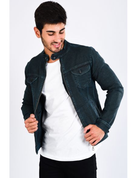 Khaki Zippered Men's Jeans Jacket