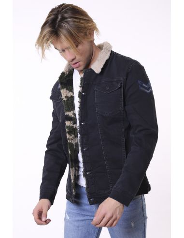 Fur Coat Camouflage Collar Cream Mens Jeans Jacket