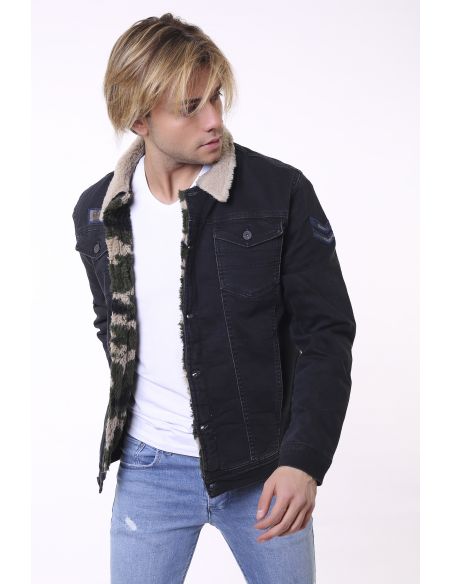 Fur Coat Camouflage Collar Cream Mens Jeans Jacket