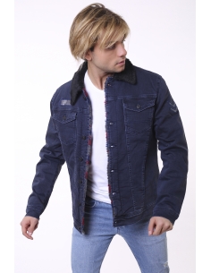 Camouflage Collar Black Mens Jeans Jacket 2