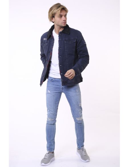 Camouflage Collar Black Mens Jeans Jacket