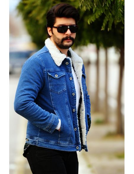 Bleu marine manteaux de jeans pour hommes