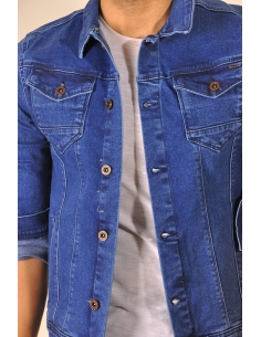 Dark Blue Buttoned Men's Jeans Jacket 2