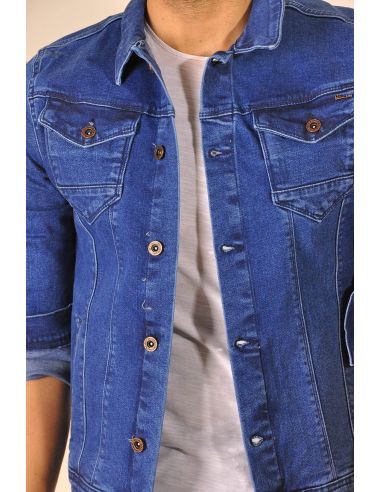 Dark Blue Buttoned Men's Jeans Jacket