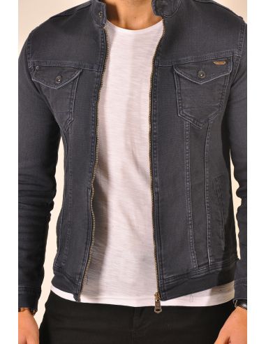 Navy Blue Knitted Mens Jeans Jacket