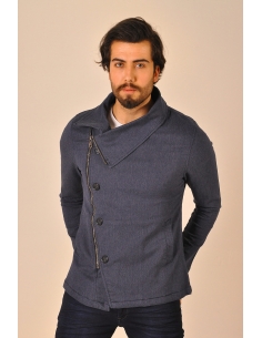 Navy Blue Side Zippered Men Jeans Jacket